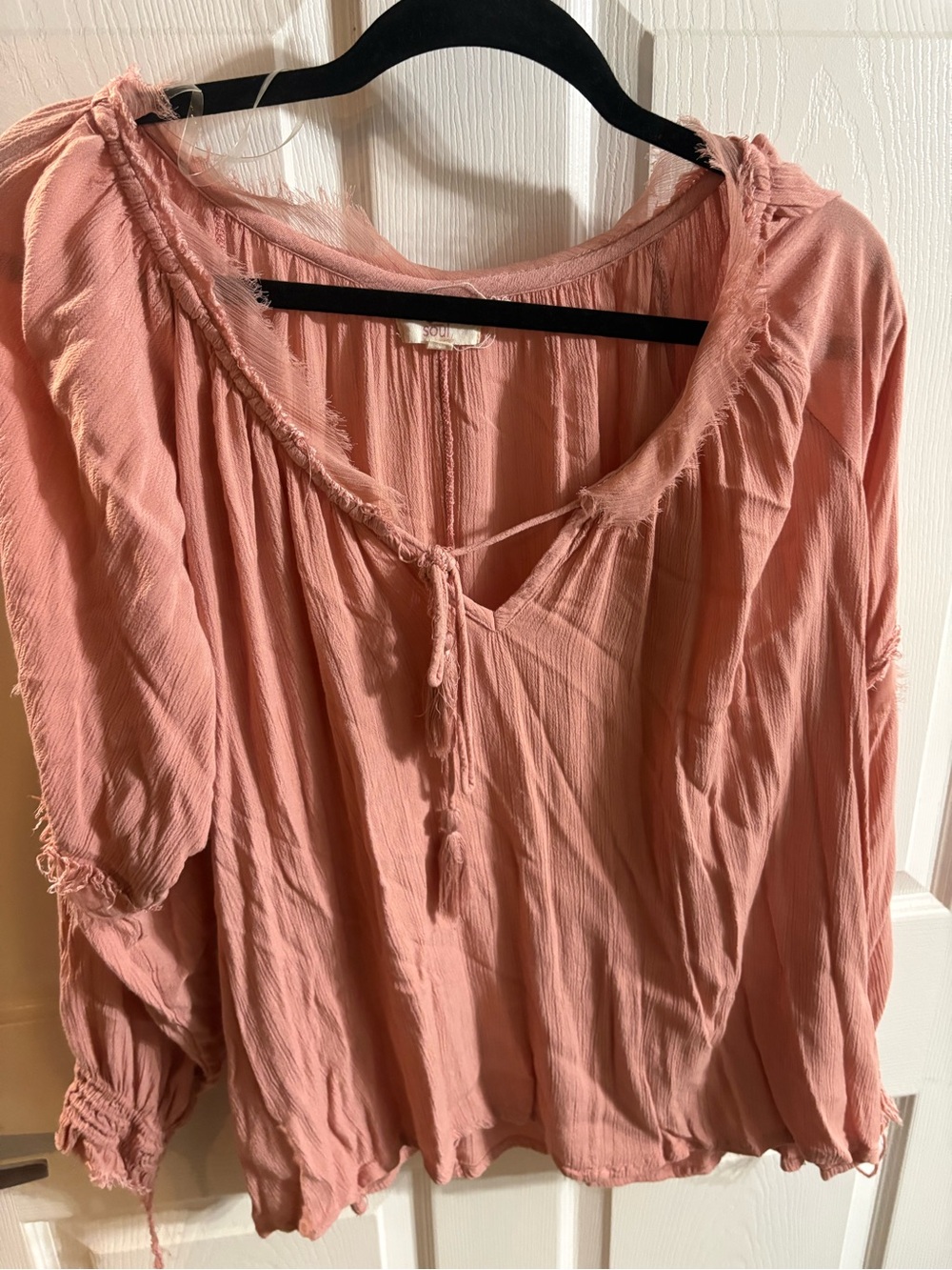 Boho Tie-Front Peasant Tunic in Dusty Rose